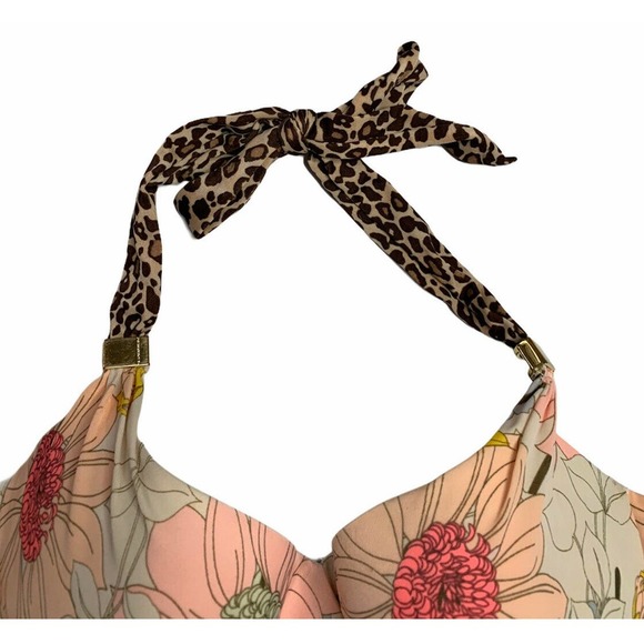 Victoria’s Secret Womens Bikini Swim Push-Up Padded Top Animal Print Floral 32C - Picture 4 of 8